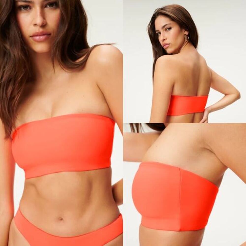 Good American Better Band Top Hot Coral Bikini Swim Top
